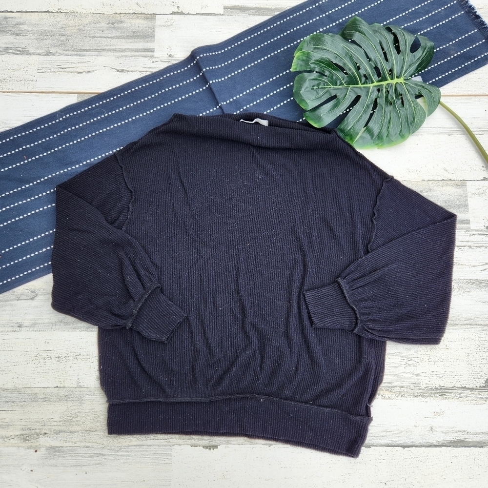 Free People We The Free Ribbed Knit Long Sleeve Top Black Size Small